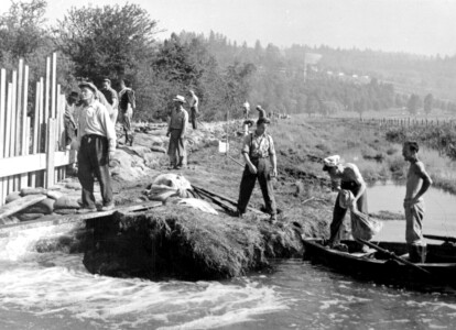 Flood At Essondale Colony Farm. Image H-03265 courtesy of the Royal BC Museum and Archives. Flood At Essondale Colony Farm.